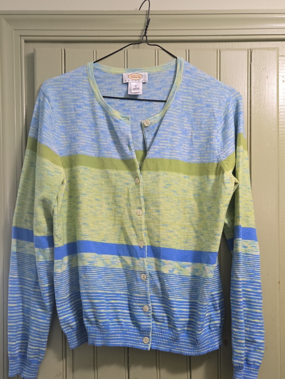 Talbots Blue and Green Striped Lightweight Cardigan Size M Petite